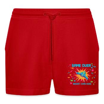 Game Over Neon Arcade Game - Organic Relaxed Cropped Shorts Made in EU - Rot - Vorne
