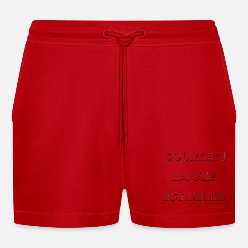 Neon Outline Typog Schwarz - Organic Relaxed Cropped Shorts Made in EU - Rot