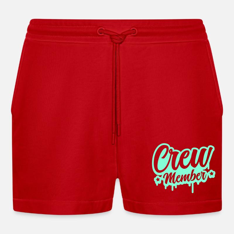 Crew Member Spritz Script - Organic Relaxed Cropped Shorts Made in EU - Rot