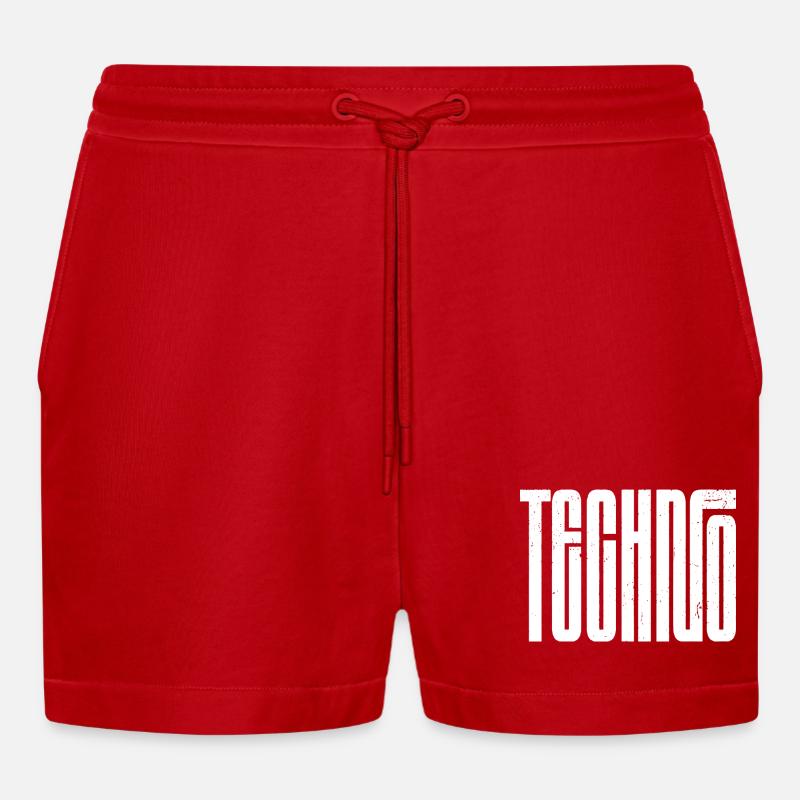 Techno Bold Retro Typography - Organic Relaxed Cropped Shorts Made in EU - red