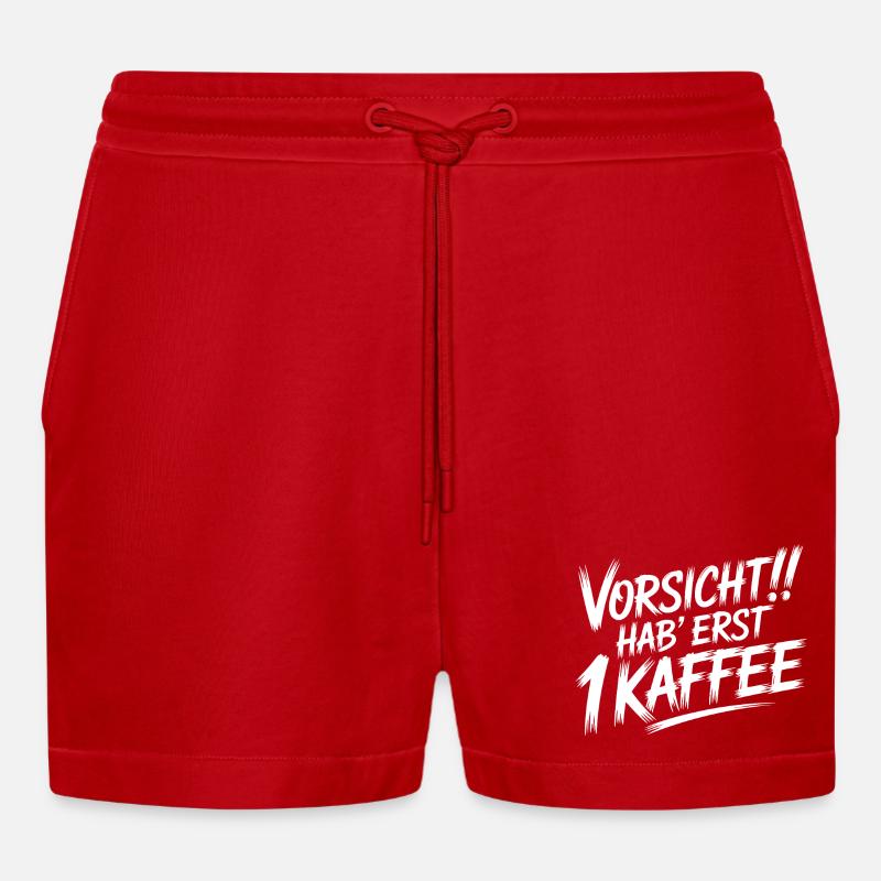 Caution First 1 coffee - Organic Relaxed Cropped Shorts Made in EU - red