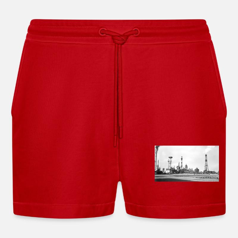 Industrielle Dampflandschaft Retro - Organic Relaxed Cropped Shorts Made in EU - Rot