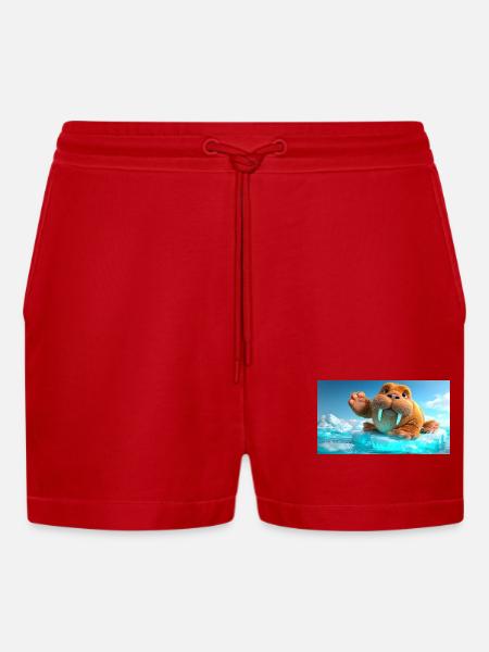 Winkendes Walross auf Eisscholle - Organic Relaxed Cropped Shorts Made in EU - red