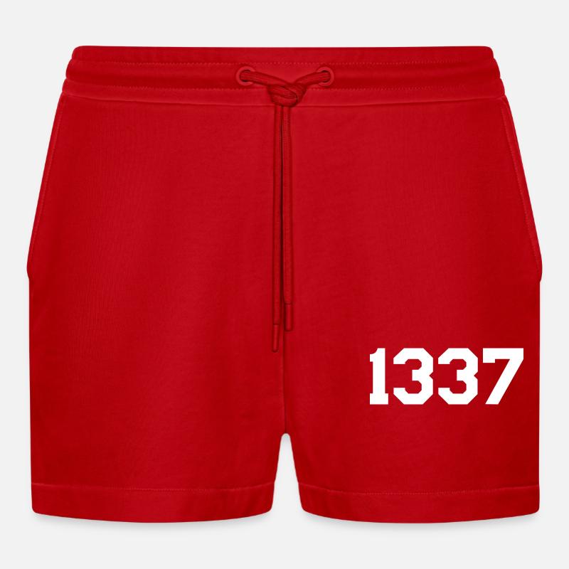 1337 – Conception de texte blanc - Short bio décontracté court fabriqué en UE - rouge