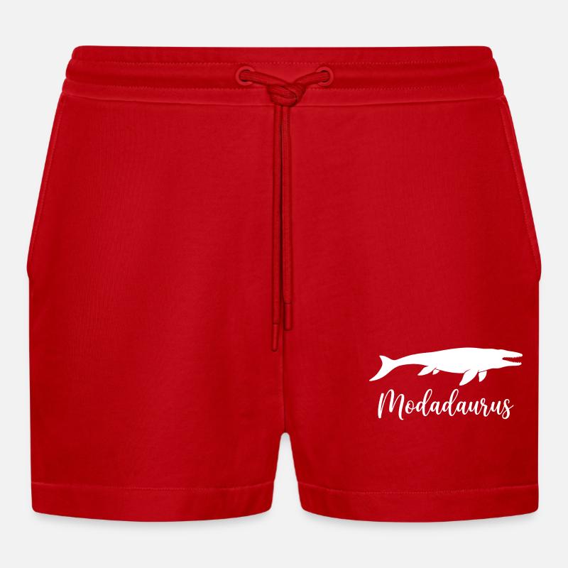 Modadaurus Mosasaurus Dinosaurier-Vater - Organic Relaxed Cropped Shorts Made in EU - Rot