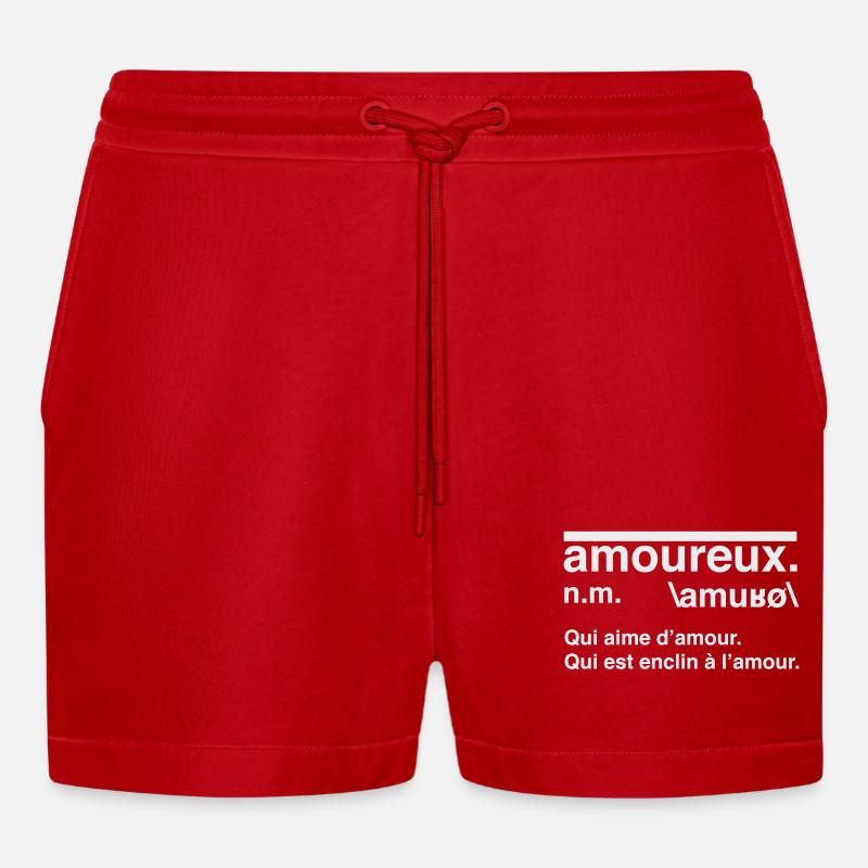 Lovers Definition Dictionary Style - Organic Relaxed Cropped Shorts Made in EU - red