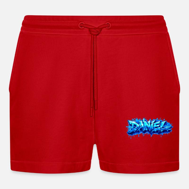 Graffiti DANIEL Name Geschenk Ideal druckbar - Organic Relaxed Cropped Shorts Made in EU - Rot