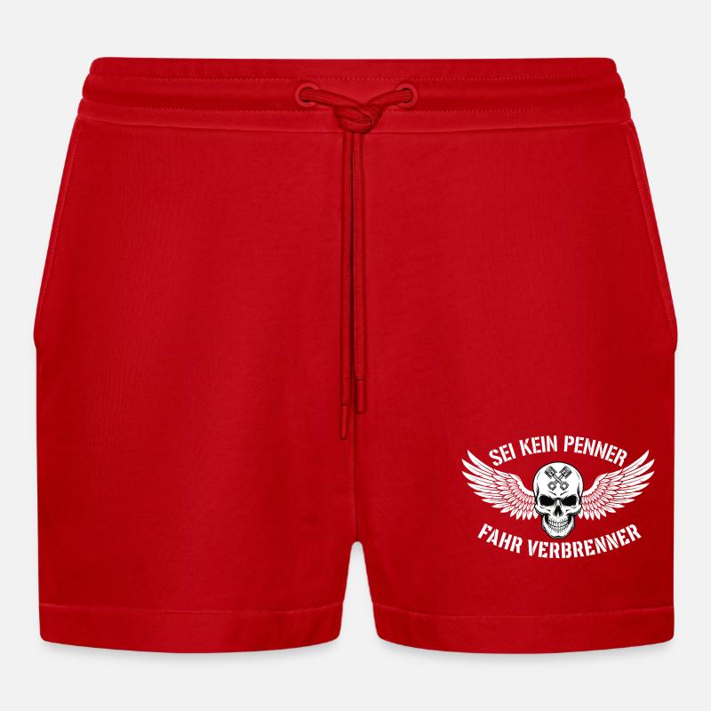 Ride Combustion Engine – Biker Skull Statement - Organic Relaxed Cropped Shorts Made in EU - red
