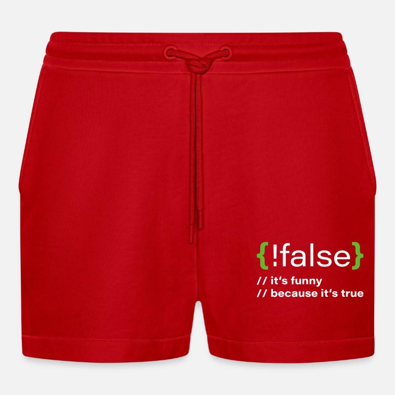 false – Funny programmer saying - Organic Relaxed Cropped Shorts Made in EU - red