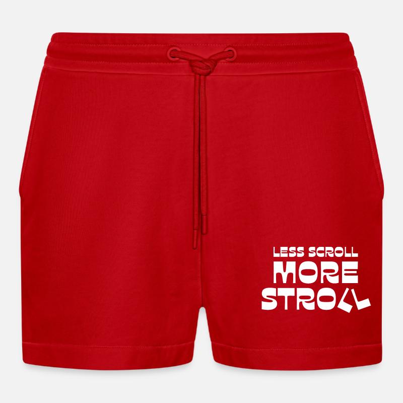 Less Scroll More Stroll - Organic Relaxed Cropped Shorts Made in EU - red