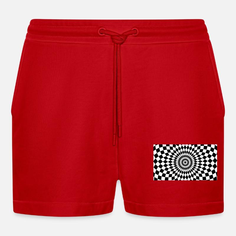 Optical Vortex Checker Illusion - Organic Relaxed Cropped Shorts Made in EU - red