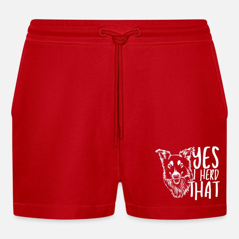 Wolf head with handwritten text - Organic Relaxed Cropped Shorts Made in EU - red