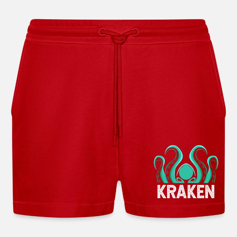 Octopus Octopus Octopus Octopus Octopus - Organic Relaxed Cropped Shorts Made in EU - red