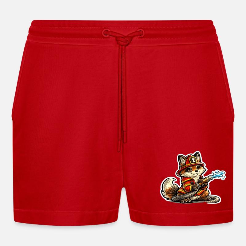 Fuchs Feuerwehrheld im Einsatz - Organic Relaxed Cropped Shorts Made in EU - Rot