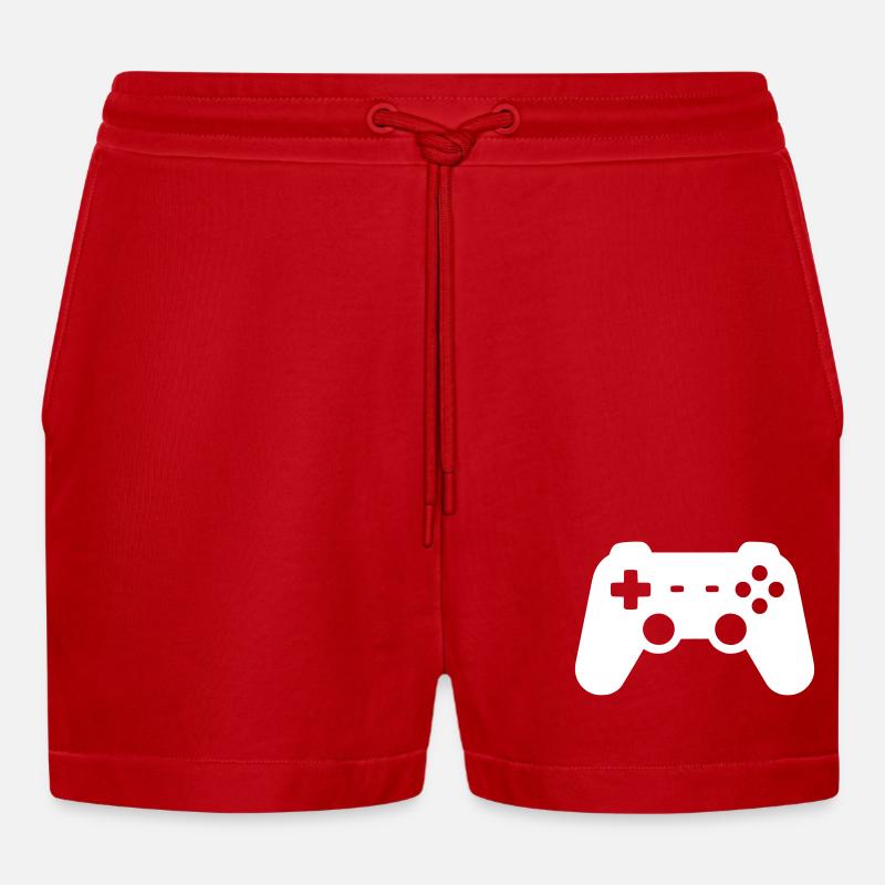 Controller Silhouette Icon - Organic Relaxed Cropped Shorts Made in EU - Rot