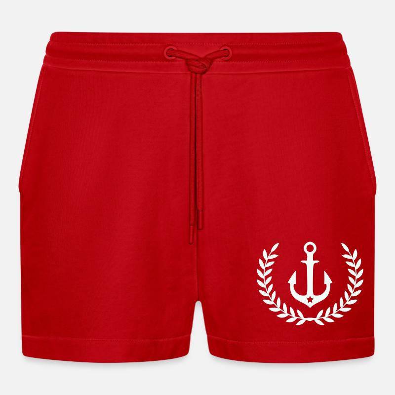 Anker im Lorbeerkranz - Organic Relaxed Cropped Shorts Made in EU - Rot