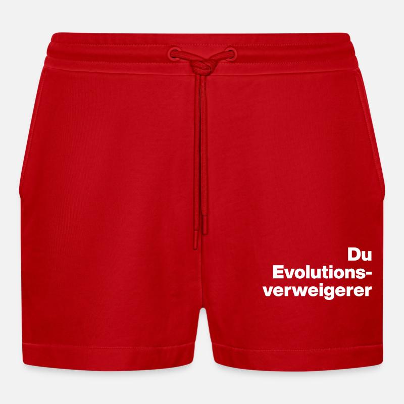 DU EVOLUTIONSVERWEIGERER. SARKASMUS, FRECH - Organic Relaxed Cropped Shorts Made in EU - Rot