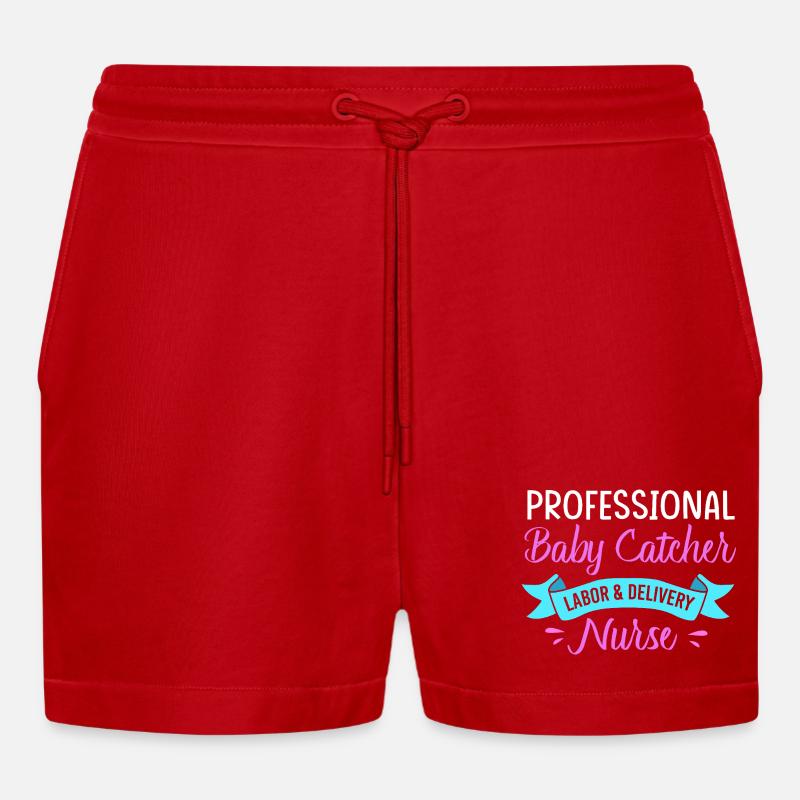 Fødsel i jordemoderfaget - Organic relaxed cropped shorts made in EU - rød