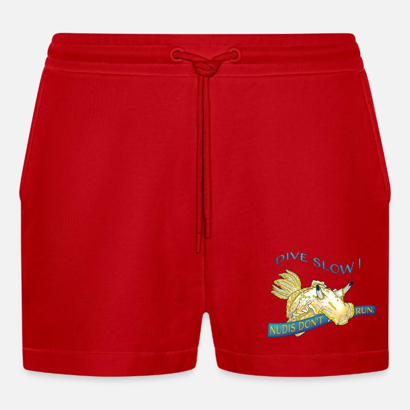 Nudis Don’t Run – Slow Down & Dive - Organic Relaxed Cropped Shorts Made in EU - Rot