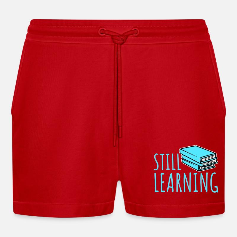 Still Learning Growth Student Motivation Saying - Organic Relaxed Cropped Shorts Made in EU - red