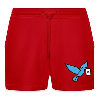 Brieftaube Wahlzettel Vogel Bunt - Organic Relaxed Cropped Shorts Made in EU - Rot - Vorne