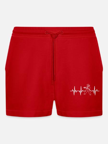 Firefighter Heart Line - Organic Relaxed Cropped Shorts Made in EU - red