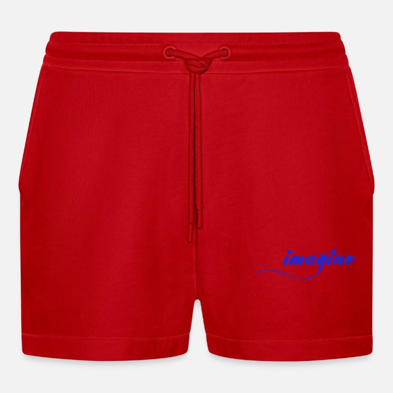 Imagine Blaue Farbklecks Script - Organic Relaxed Cropped Shorts Made in EU - Rot