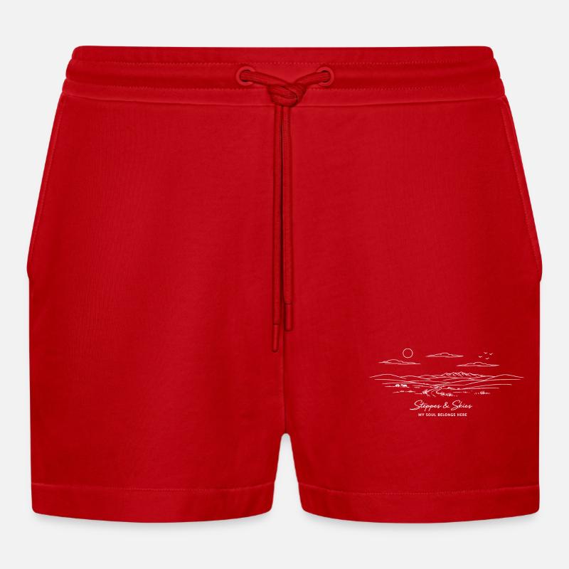 Steppe e cieli: Minimalista della steppa kazaka - Pantaloncini corti ecologici casual Made in UE - rosso
