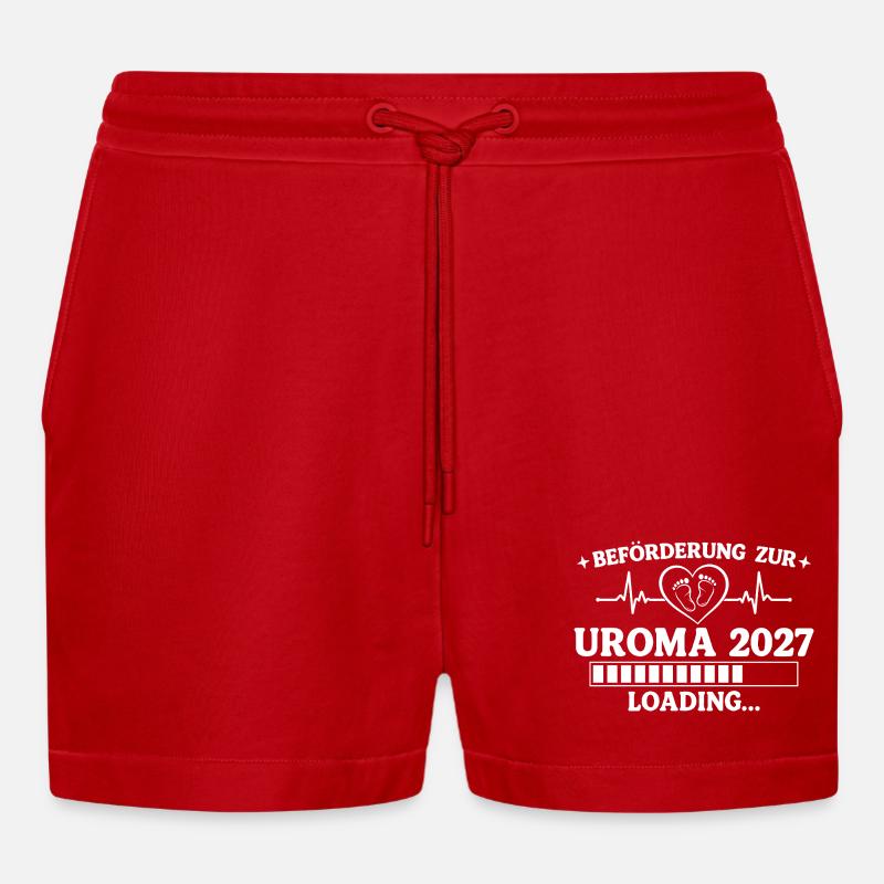 Uroma 2027 Loading – Beförderung zur Urgroßmutter - Organic Relaxed Cropped Shorts Made in EU - Rot
