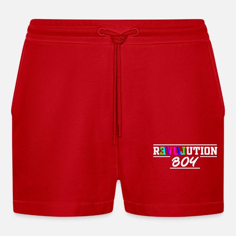 Revolution Boy Rainbow Pride Text Graphic - Organic Relaxed Cropped Shorts Made in EU - Rot