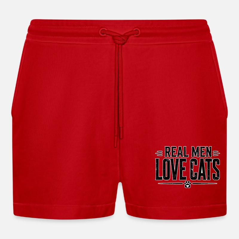 Echte Männer Lieben Katzen - Organic Relaxed Cropped Shorts Made in EU - Rot