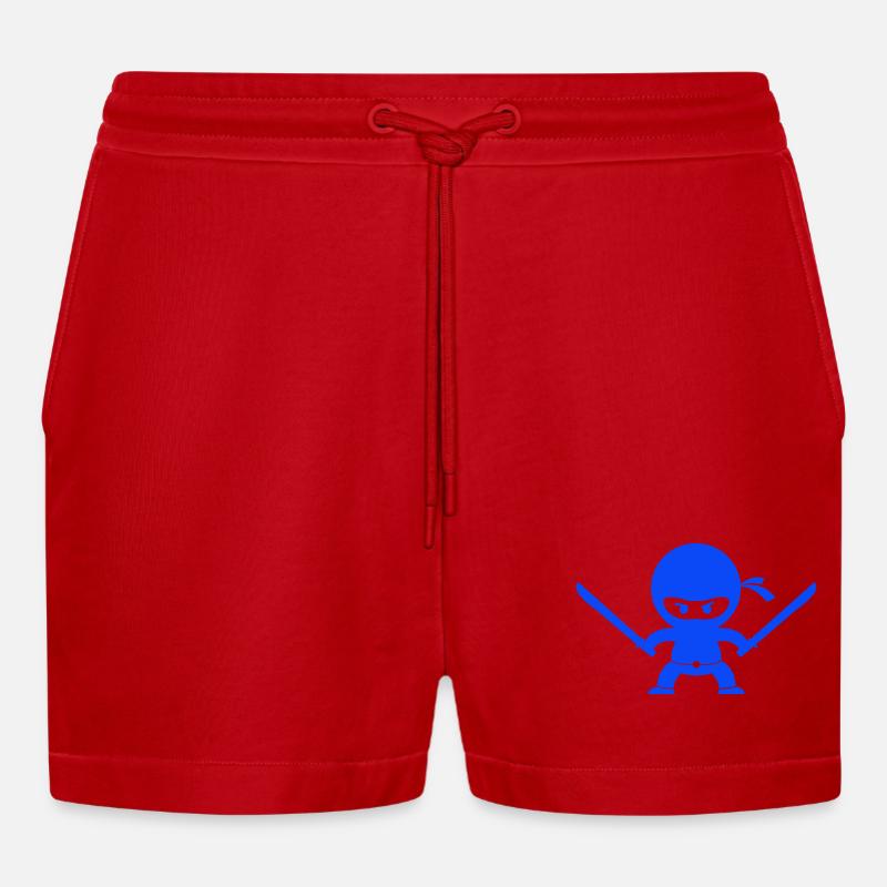 Blauer Ninja mit zwei Schwertern - Organic Relaxed Cropped Shorts Made in EU - Rot