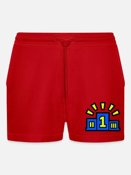Winner Podium Place 1 Champion - Organic Relaxed Cropped Shorts Made in EU - red