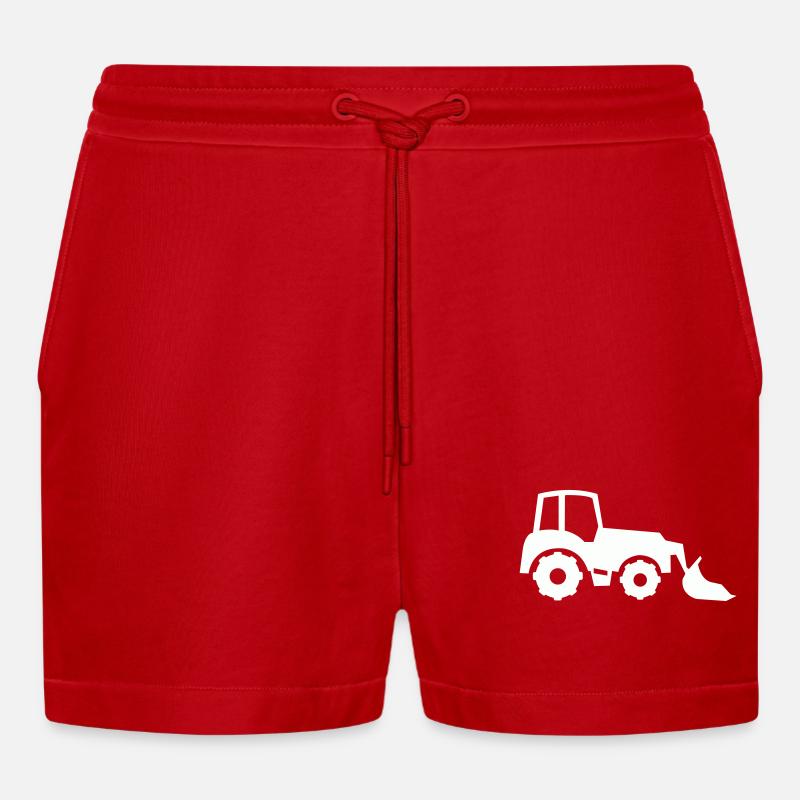 Traktor Silhouette Frontlader - Organic Relaxed Cropped Shorts Made in EU - Rot