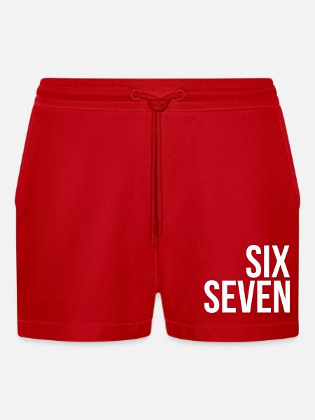67 "six seven" text - Organic Relaxed Cropped Shorts Made in EU - Rot
