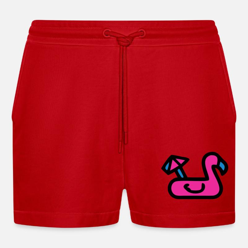 Flamingo Luftmatratze Retro - Organic Relaxed Cropped Shorts Made in EU - Rot