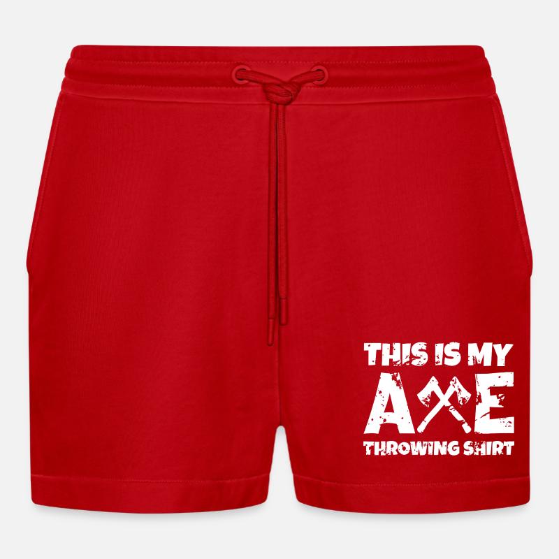 Axe Throwing Pride Tee - Organic Relaxed Cropped Shorts Made in EU - red