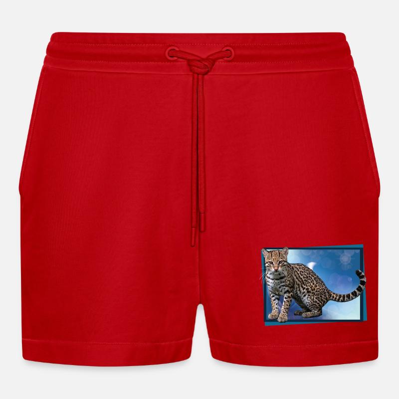 Blue Leopard Bokeh - Organic Relaxed Cropped Shorts Made in EU - red