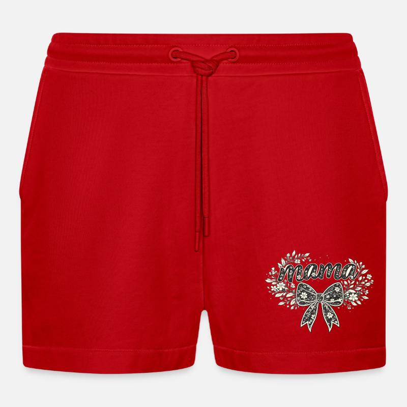 Mom Gift: Retro Mama Visual - Organic Relaxed Cropped Shorts Made in EU - red