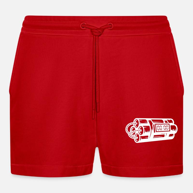 Time Bomb Explosive Dynamite - Organic Relaxed Cropped Shorts Made in EU - red