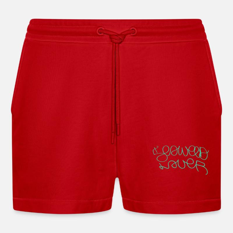 Gift idea for algae lovers - Organic Relaxed Cropped Shorts Made in EU - red
