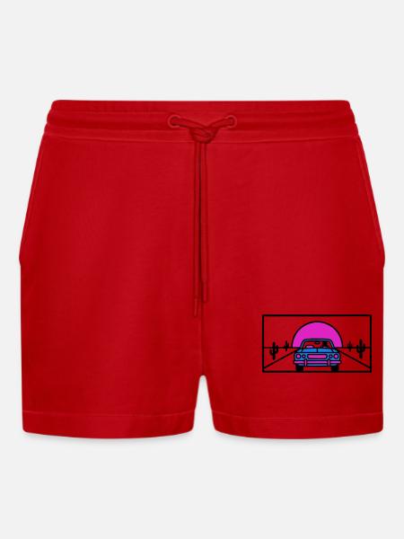 Desert Highway Car Logo - Organic Relaxed Cropped Shorts Made in EU - red