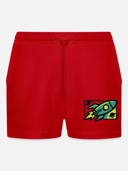 Rocket Graffiti Graphic - Organic Relaxed Cropped Shorts Made in EU - red