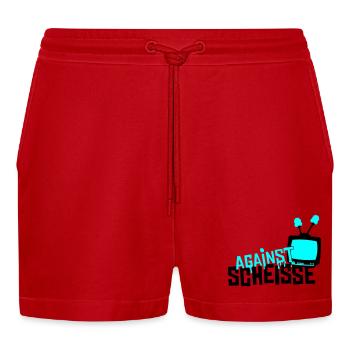 against shit - television - Organic Relaxed Cropped Shorts Made in EU - red - Front