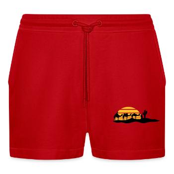 sonne streifen karawane haendler reise kaktus kame - Organic Relaxed Cropped Shorts Made in EU - Rot - Vorne