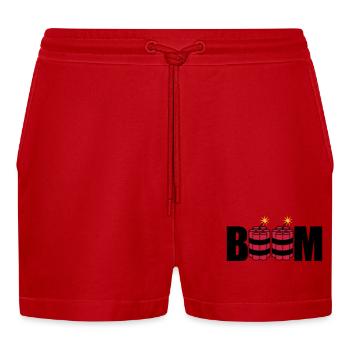boom angezuendet tnt dynamit explodieren explosion - Organic Relaxed Cropped Shorts Made in EU - Rot - Vorne