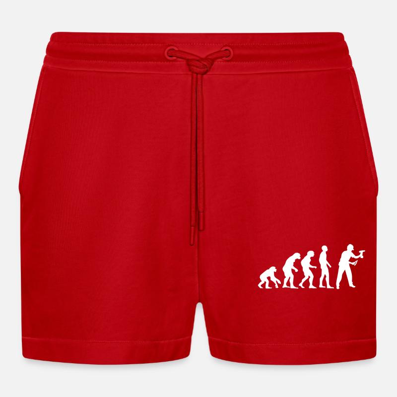 Handwerker Evolution Geschichte Geschenk lustig - Organic Relaxed Cropped Shorts Made in EU - Rot