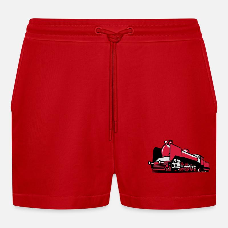 dampflok eisenbahn tender - Organic Relaxed Cropped Shorts Made in EU - Rot