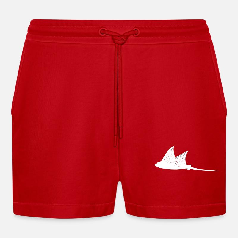 Eagle rays in flight mode - Organic Relaxed Cropped Shorts Made in EU - red