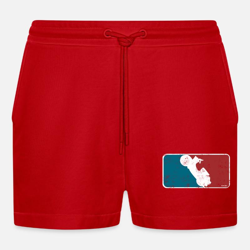 Simson Schwalbe Baseballdesign Logo - Organic Relaxed Cropped Shorts Made in EU - Rot